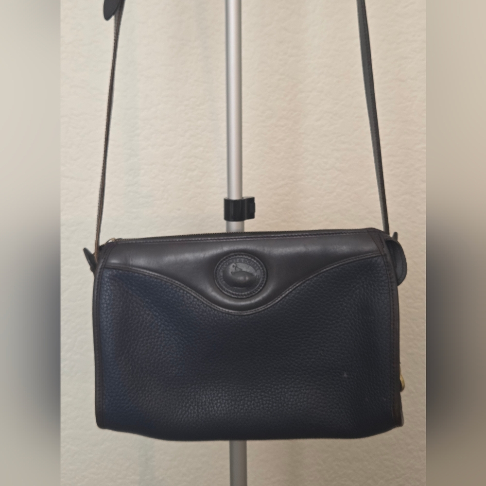 VINTAGE Dooney & Bourke Dark Blue with Dark Brown Trim Crossbody Bag